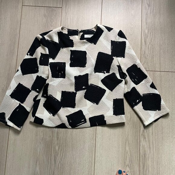 L.K. Bennett Nadine Textured Top Women's Size 4 Black Cream Office Work Evening - Picture 2 of 10